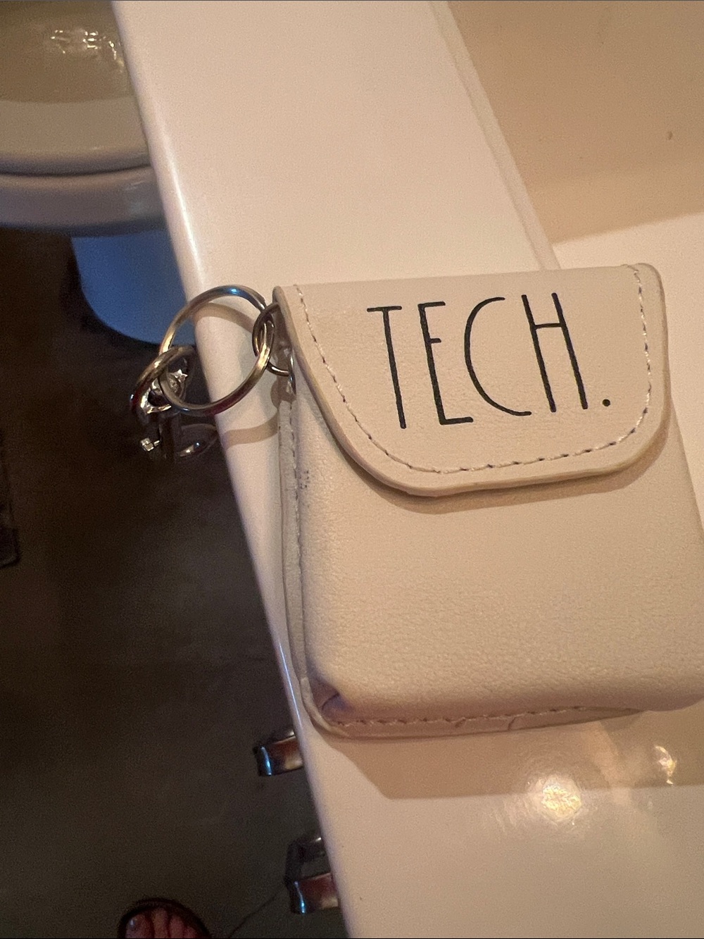 Rae Dunn Cream "TECH." Keyring Pouch